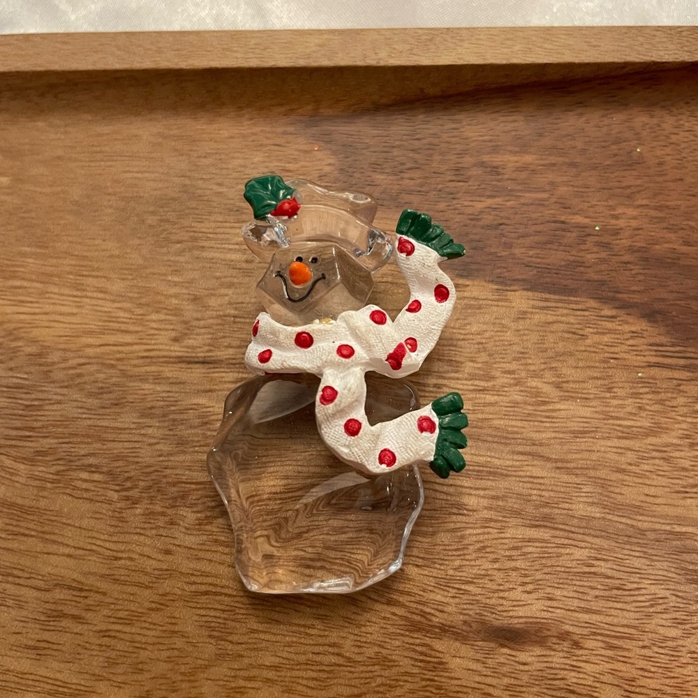 Vintage 1980 Ganz Holiday Clear‎ Acrylic Icy Snowman Scarf Dots Brooch Pin